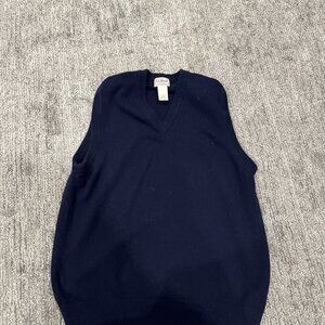 Vintage LL Bean 100% Lambs Wool Sweater Vest Size L Navy Blue EUC JLV5 Dad Comfy